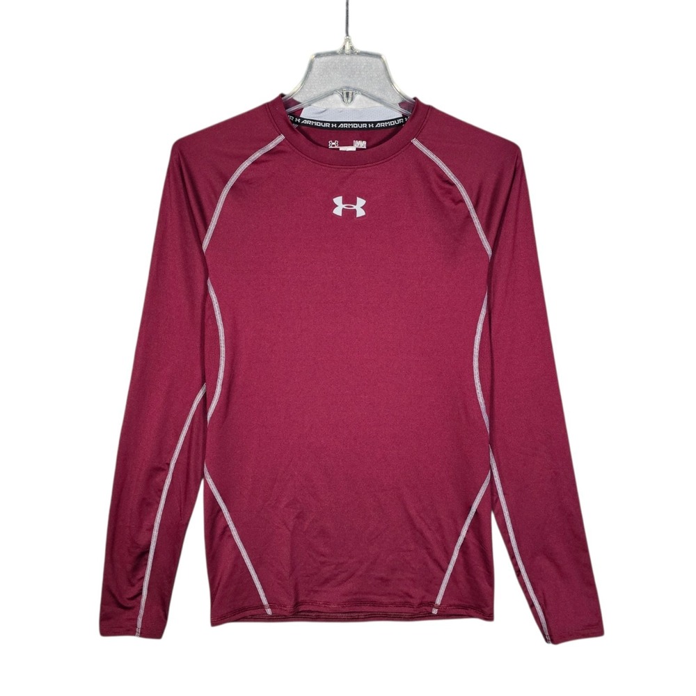 Under Armour Shirt Mens Large Red Maroon HeatGear Compression Long Sleeve Center